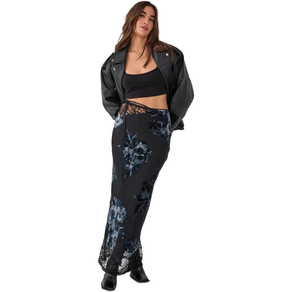 image:imageNasty Gal Floral Devore Lace Cut Out Tie Waist Maxi Skirt