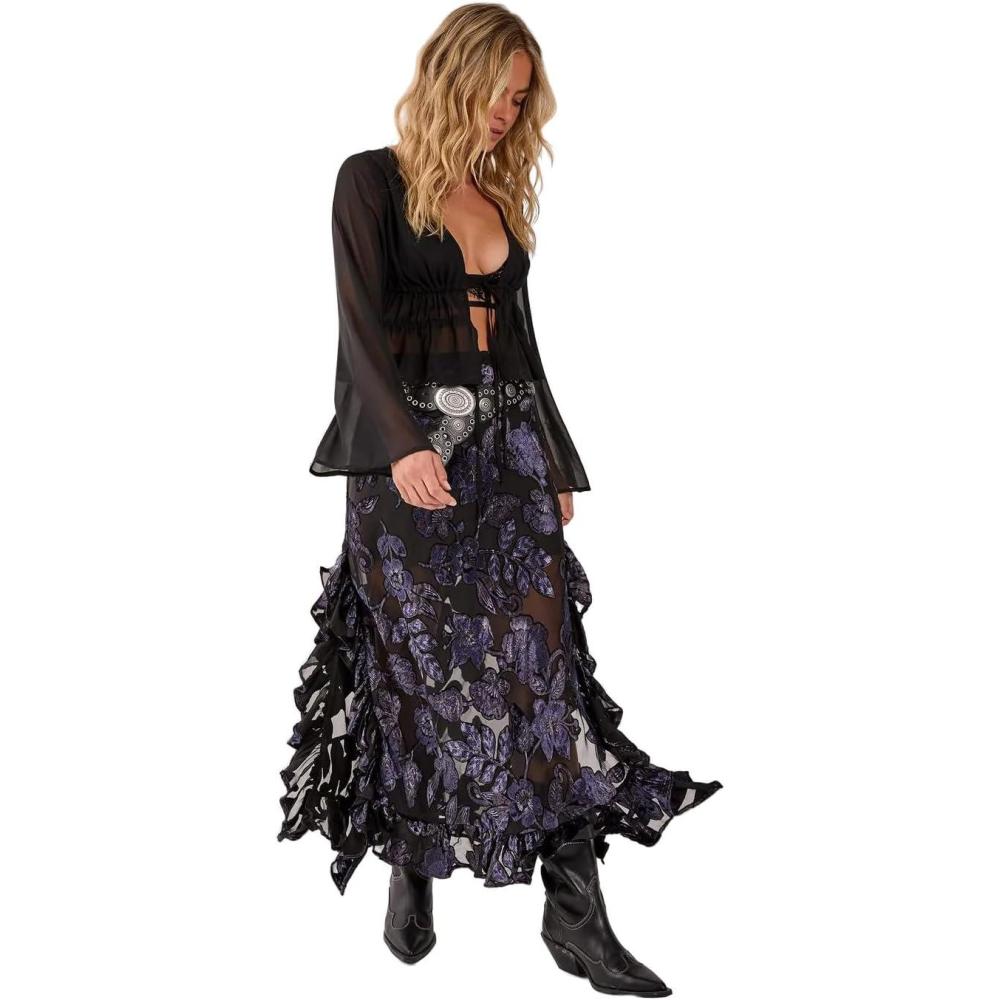 image:imageNasty Gal Floral Devore Ruffle Maxi Skirt