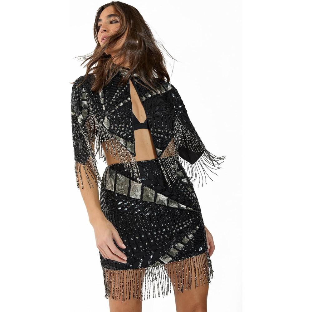image:imageNasty Gal Hand Embellished Panelled Tassel Mini SkirtBlack