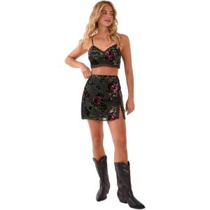 Nasty Gal Floral Devore Lace Trim Split Mini Skirt(Green)
