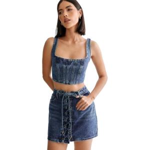Nasty Gal Womens Lace Front Mini Skirt(Authentic Midwash)
