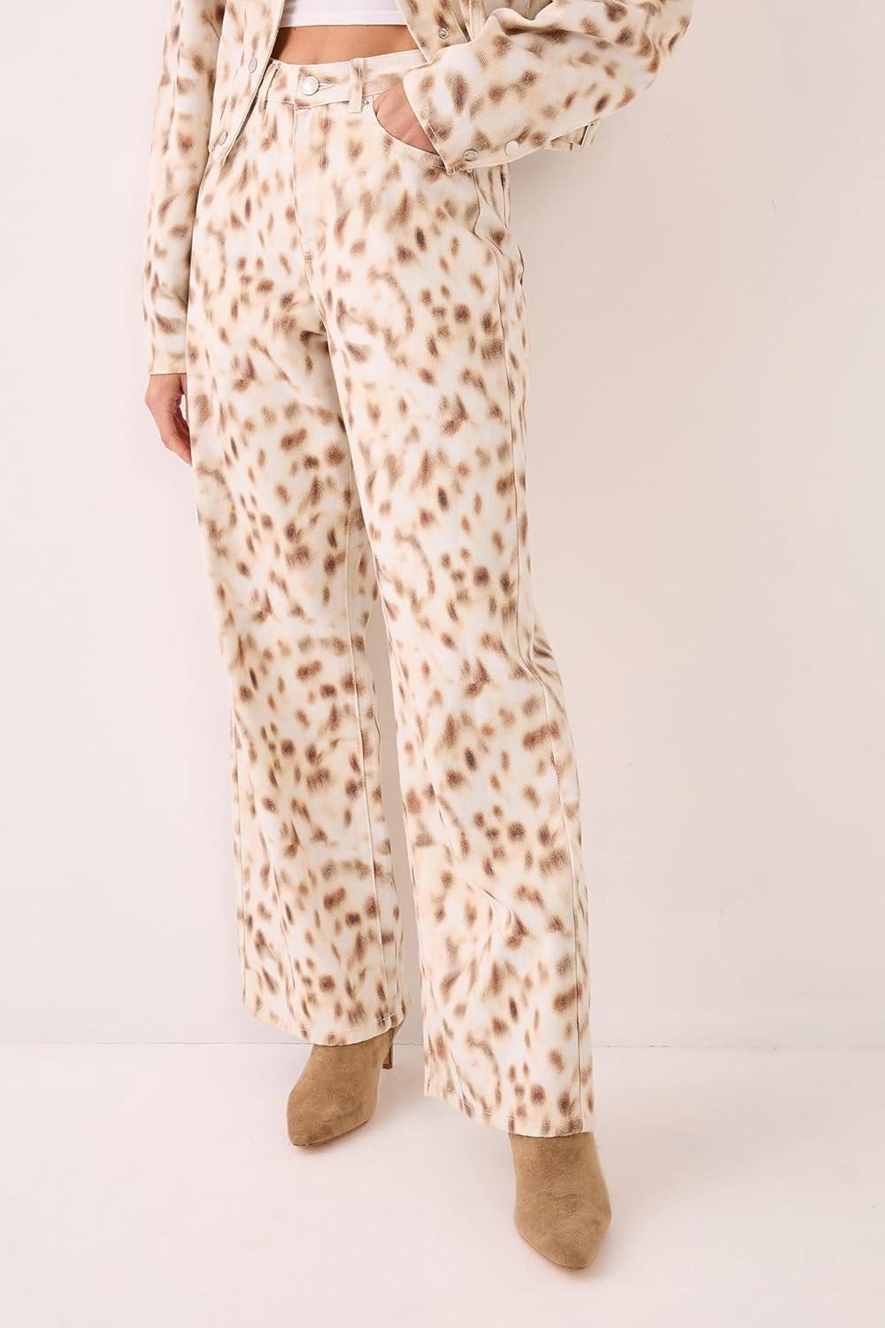 image:imageNasty Gal Deer Print Denim Barrel Leg Jean