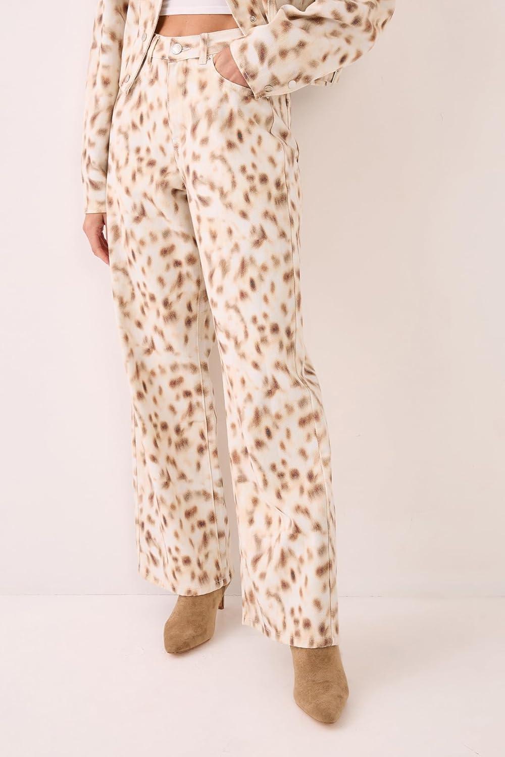 image:imageNasty Gal Deer Print Denim Barrel Leg Jean