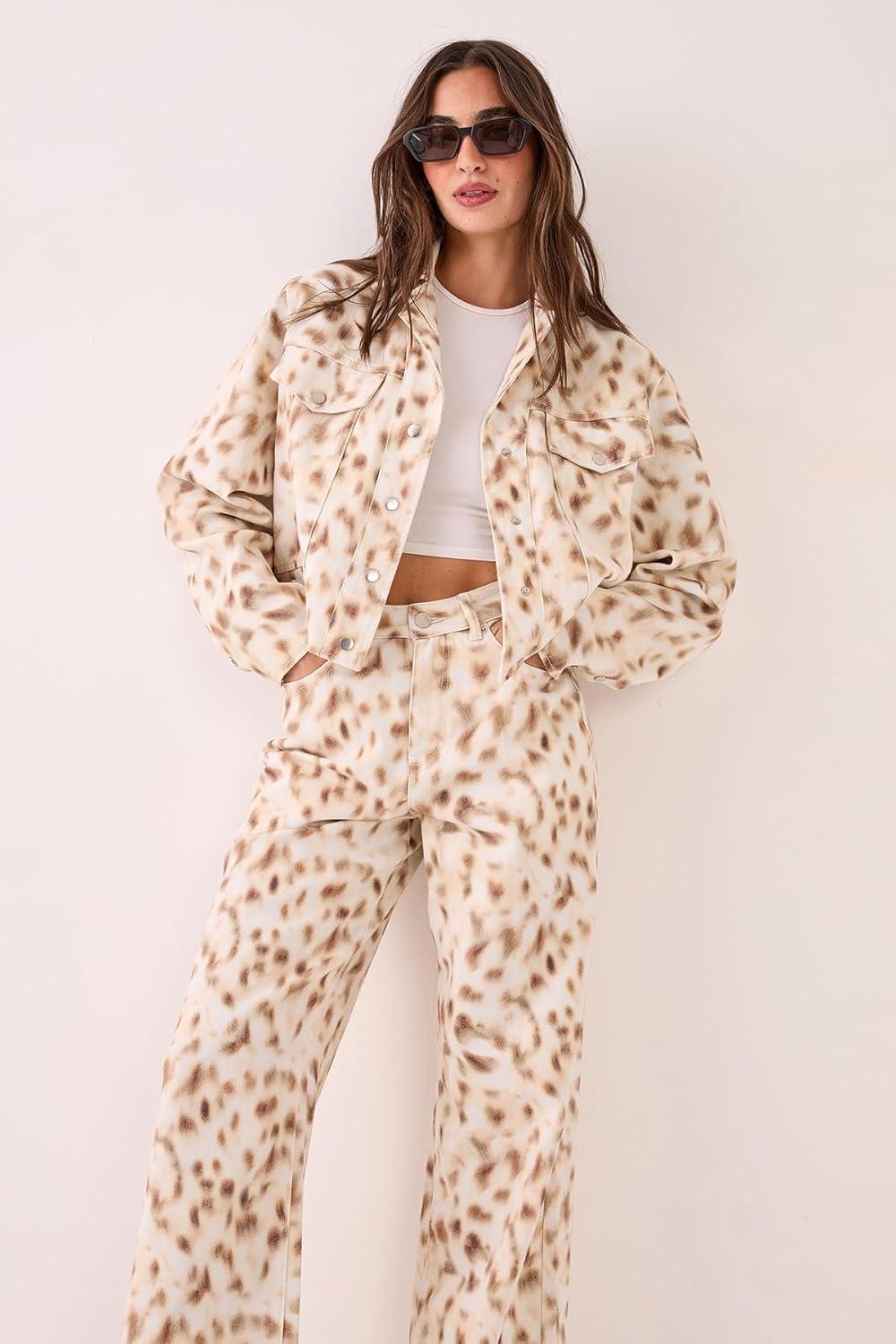 image:imageNasty Gal Deer Print Denim Barrel Leg Jean