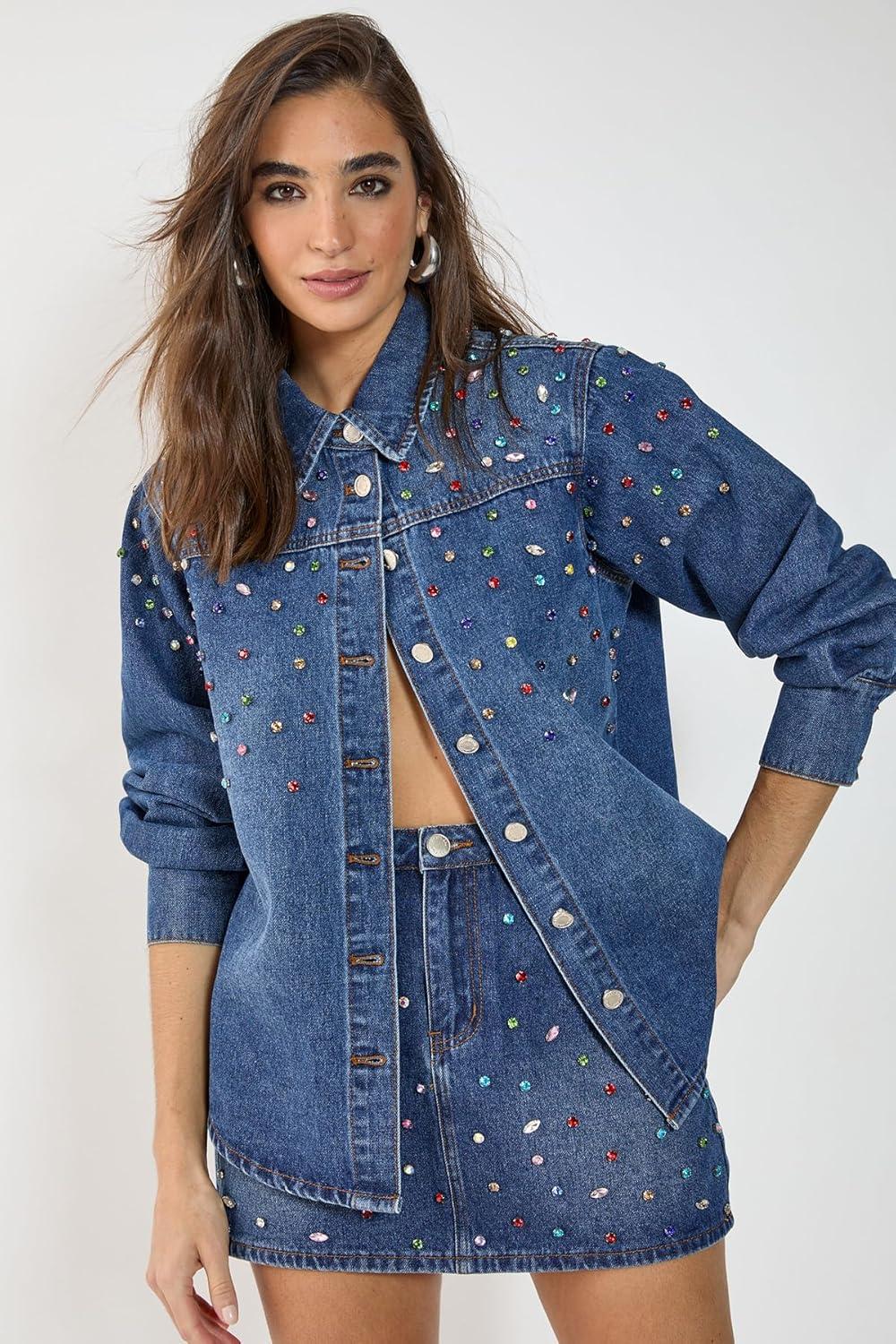 image:imageNasty Gal Denim Jewel Long Sleeve Shirt