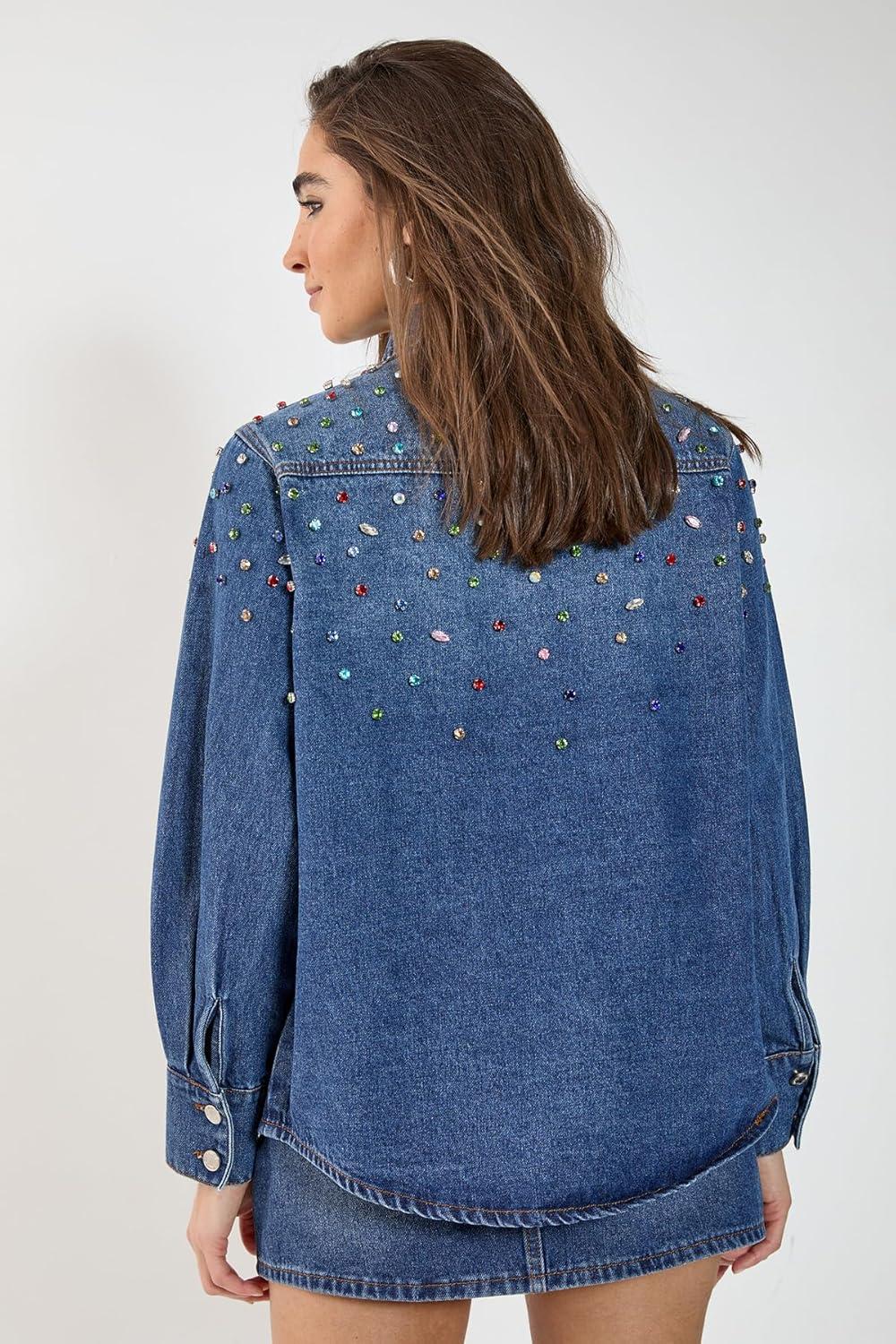image:imageNasty Gal Denim Jewel Long Sleeve Shirt