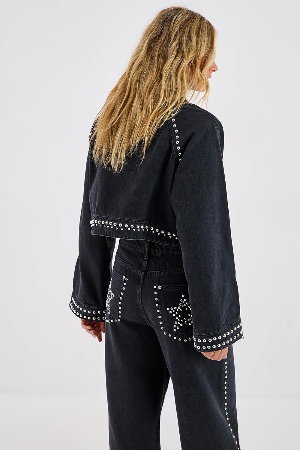 image:imageNasty Gal Star Studded Denim Cropped Jacket