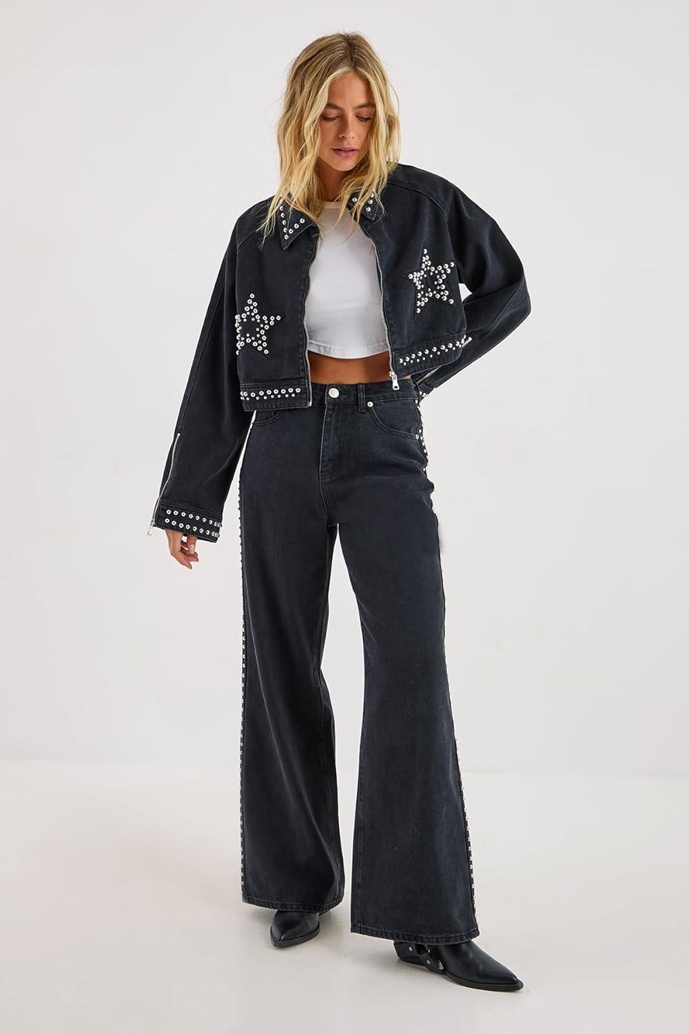 image:imageNasty Gal Star Studded Denim Cropped Jacket