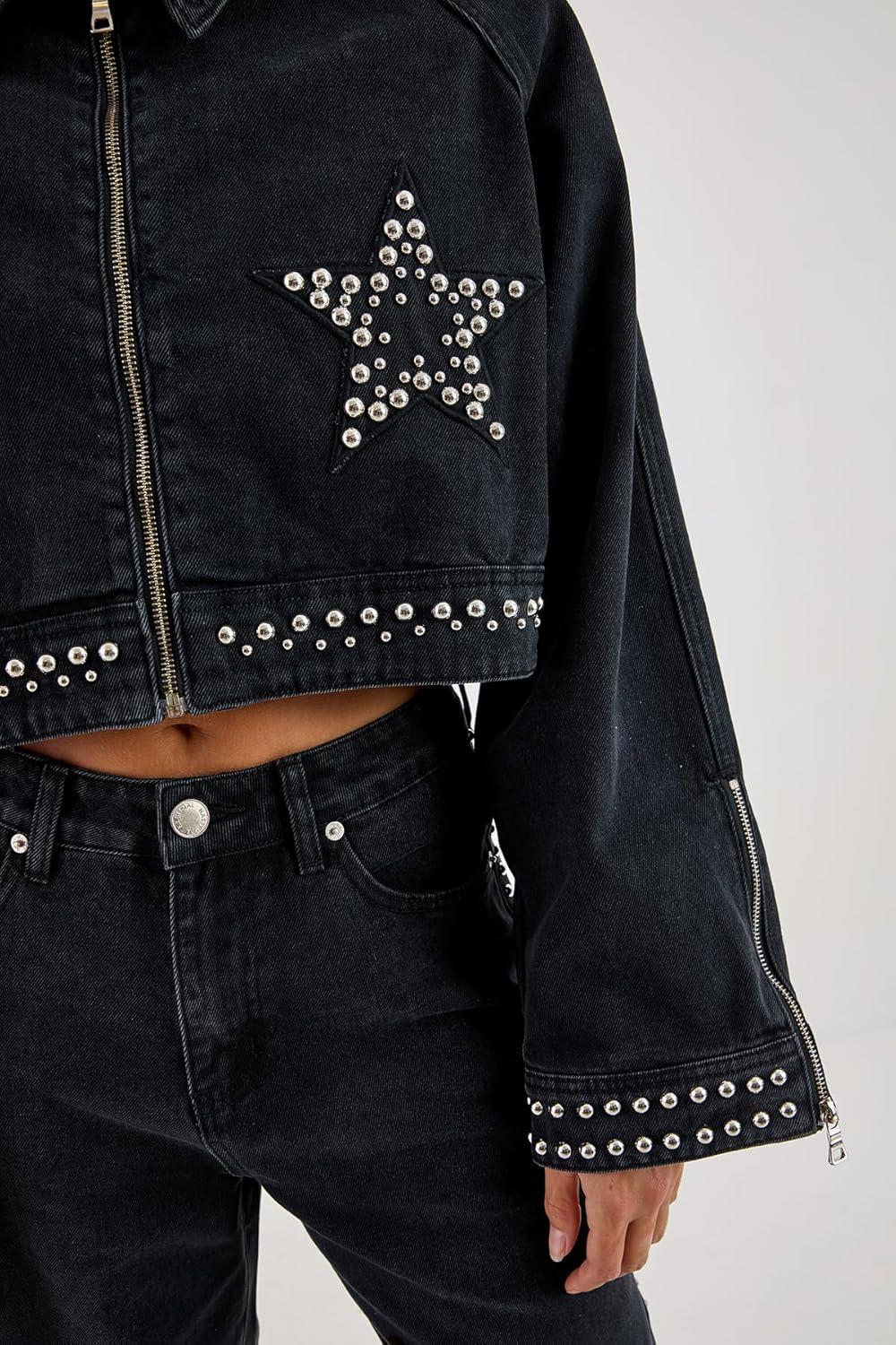 image:imageNasty Gal Star Studded Denim Cropped Jacket