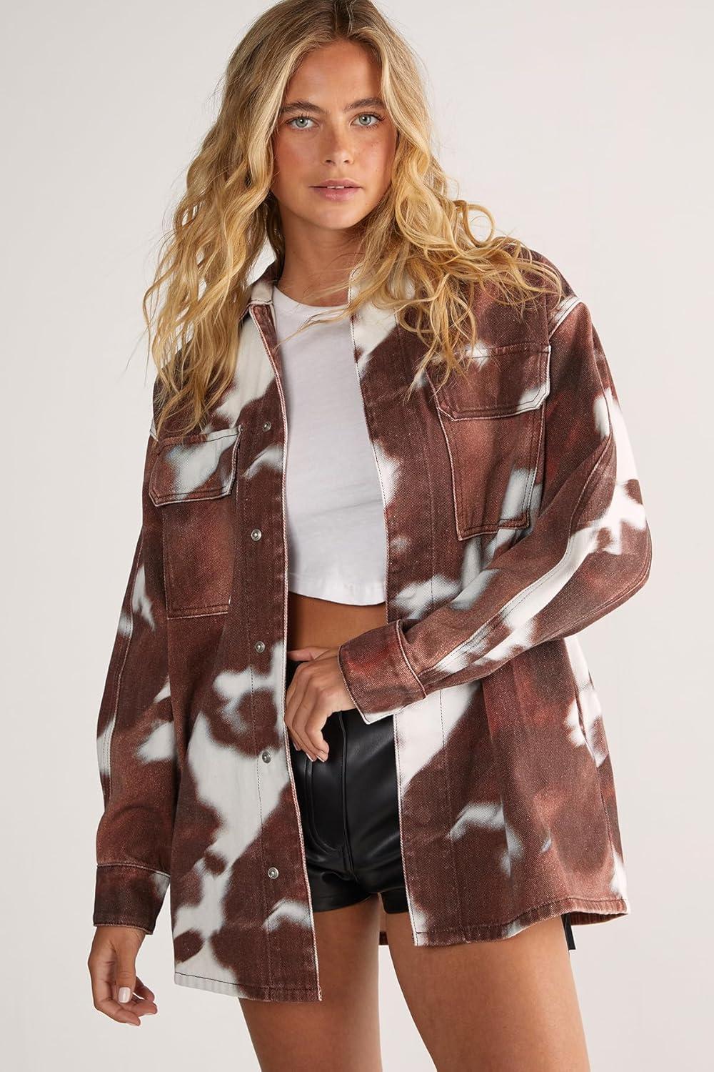image:imageNasty Gal Womens Cow Denim Oversized ShirtChocolate