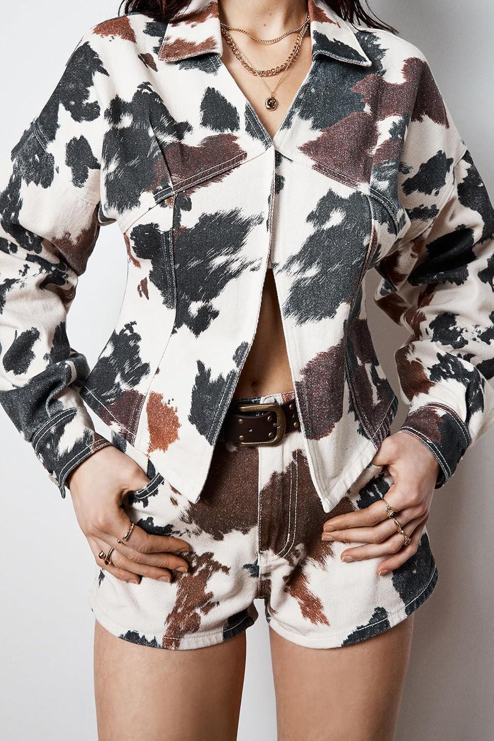 image:imageNasty Gal Womens Cow Print Denim Hot Pant ShortOffwhite