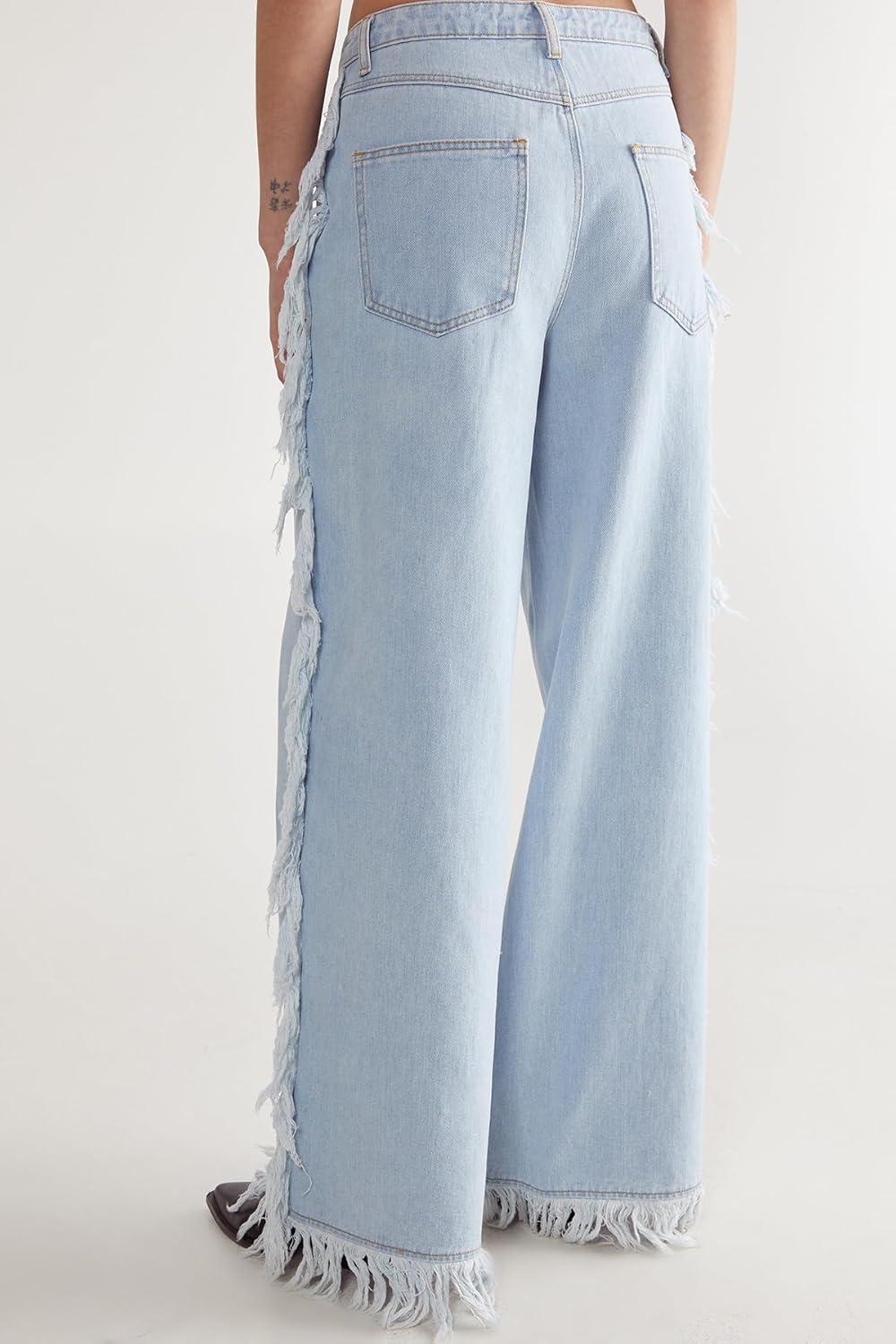 image:imageNasty Gal Womens Frayed Edge Denim JeanLight Wash