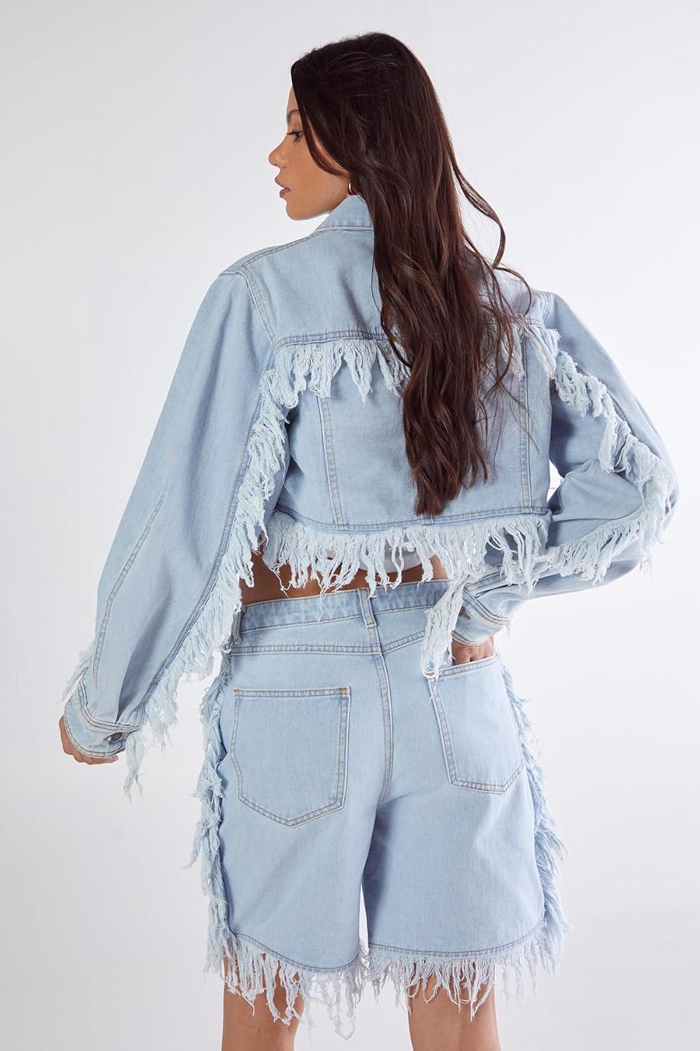 image:imageNasty Gal Womens Frayed Edge Denim ShortLight Wash