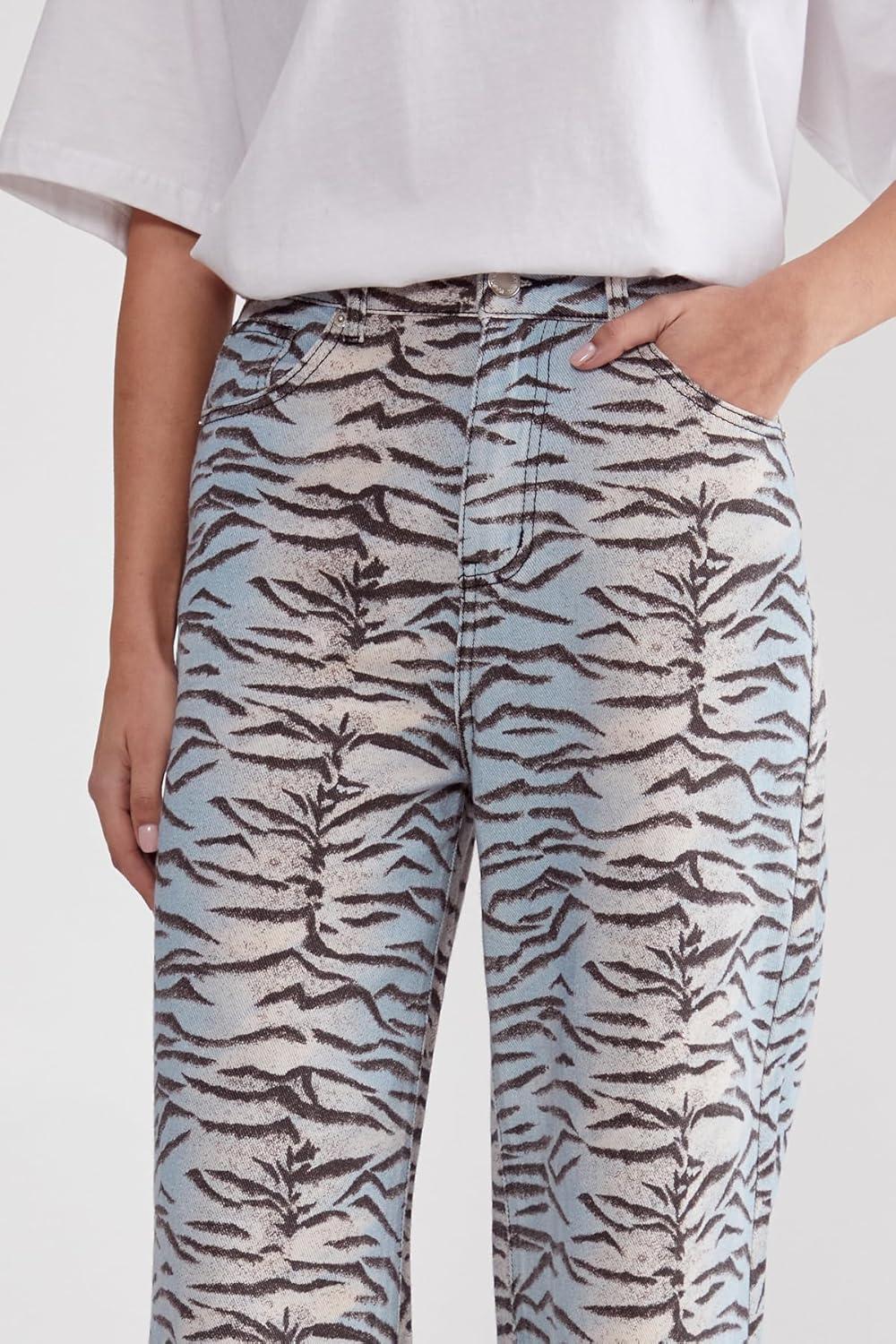 image:imageNasty Gal Womens Tiger Print Denim Wide Leg JeanMulti