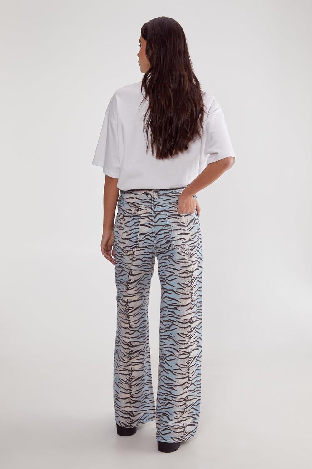 image:imageNasty Gal Womens Tiger Print Denim Wide Leg JeanMulti