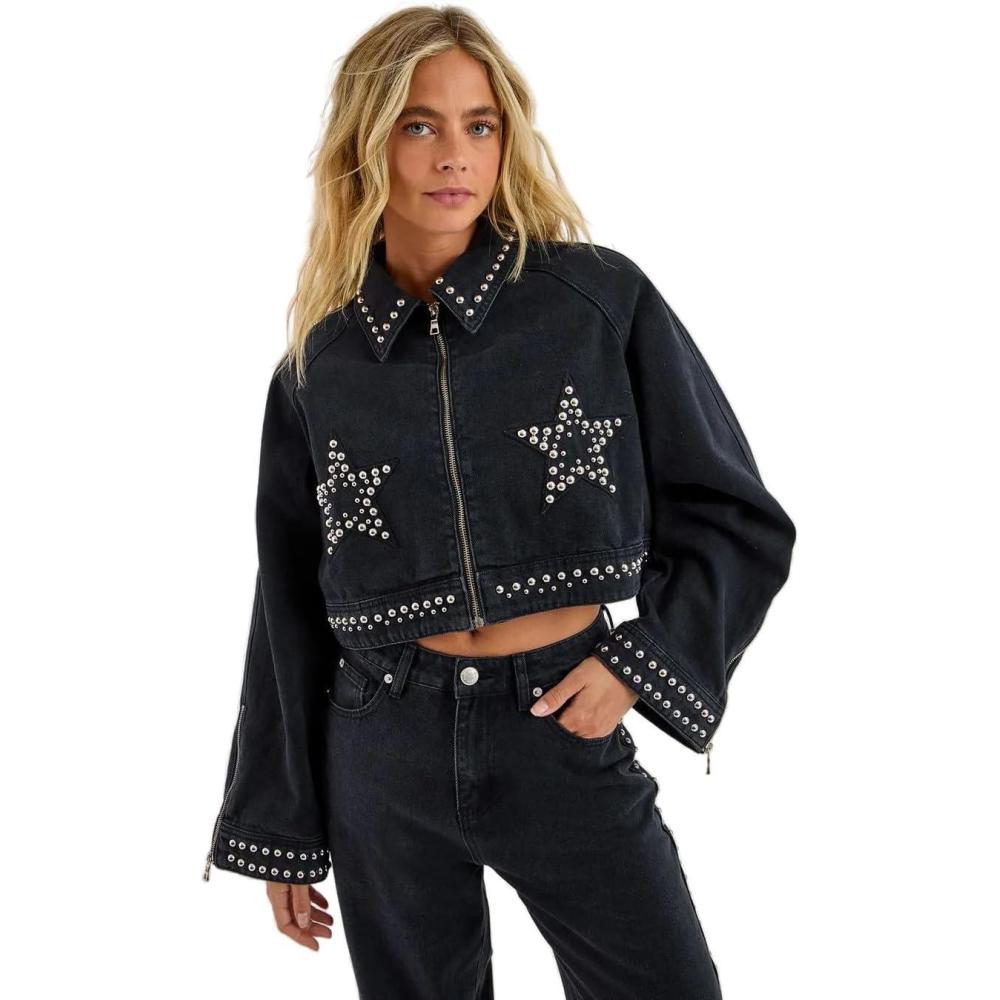 image:imageNasty Gal Star Studded Denim Cropped Jacket