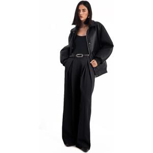 Nasty Gal Mens Double Pleated Wide Leg Tailored Pants(Black)