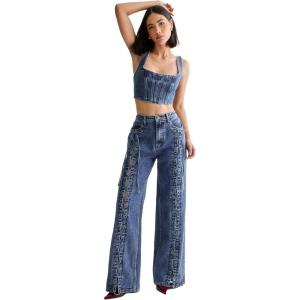 Nasty Gal Women’s Lace Front Detail Jean(Authentic Midwash)
