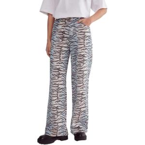 Nasty Gal Womens Tiger Print Denim Wide Leg Jean(Multi)