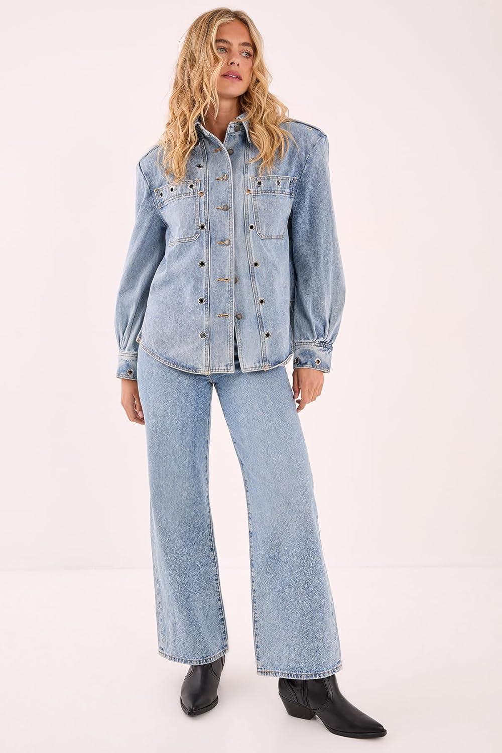 image:imageNasty Gal Womens Eyelet Detail Denim JacketLight Wash