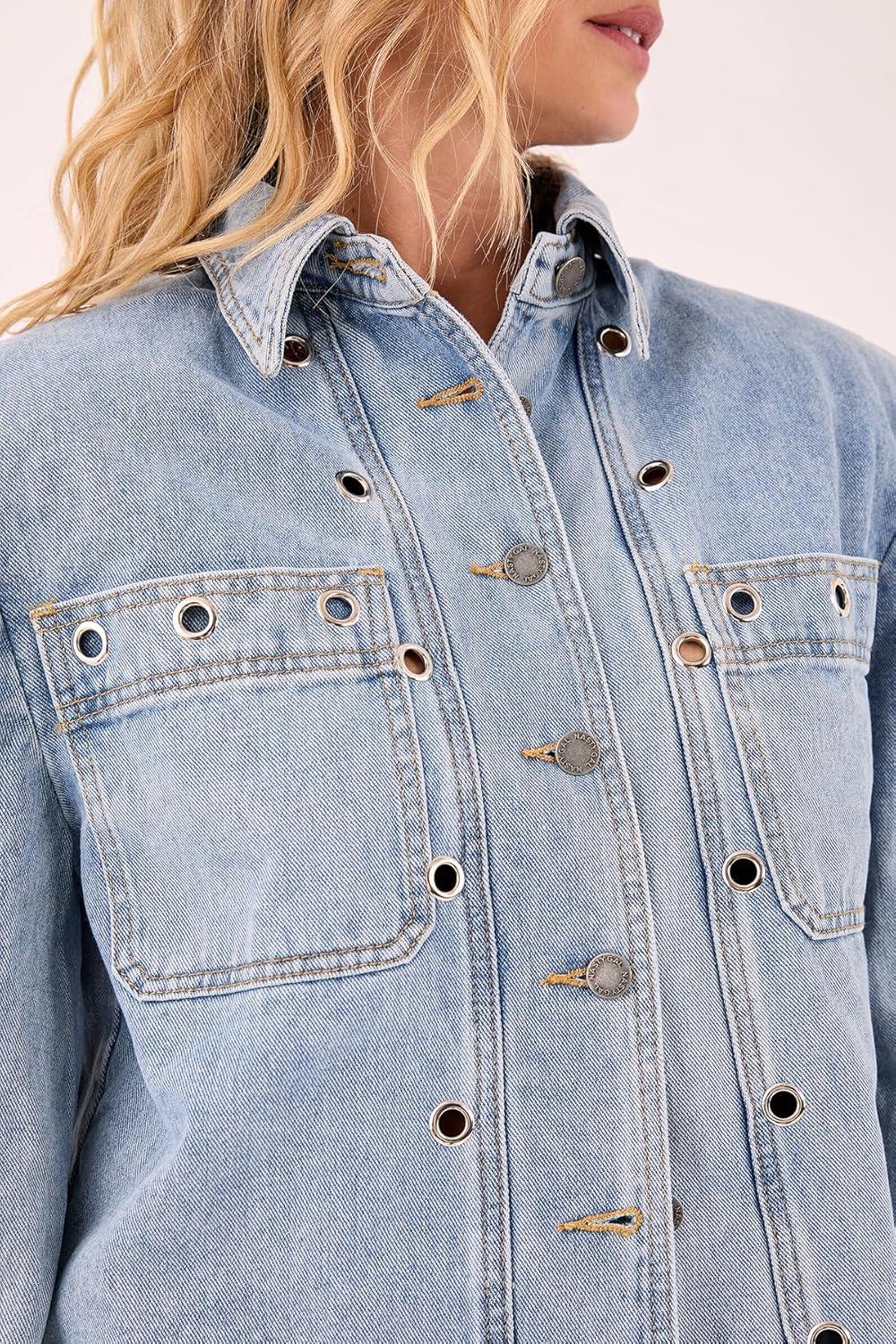 image:imageNasty Gal Womens Eyelet Detail Denim JacketLight Wash