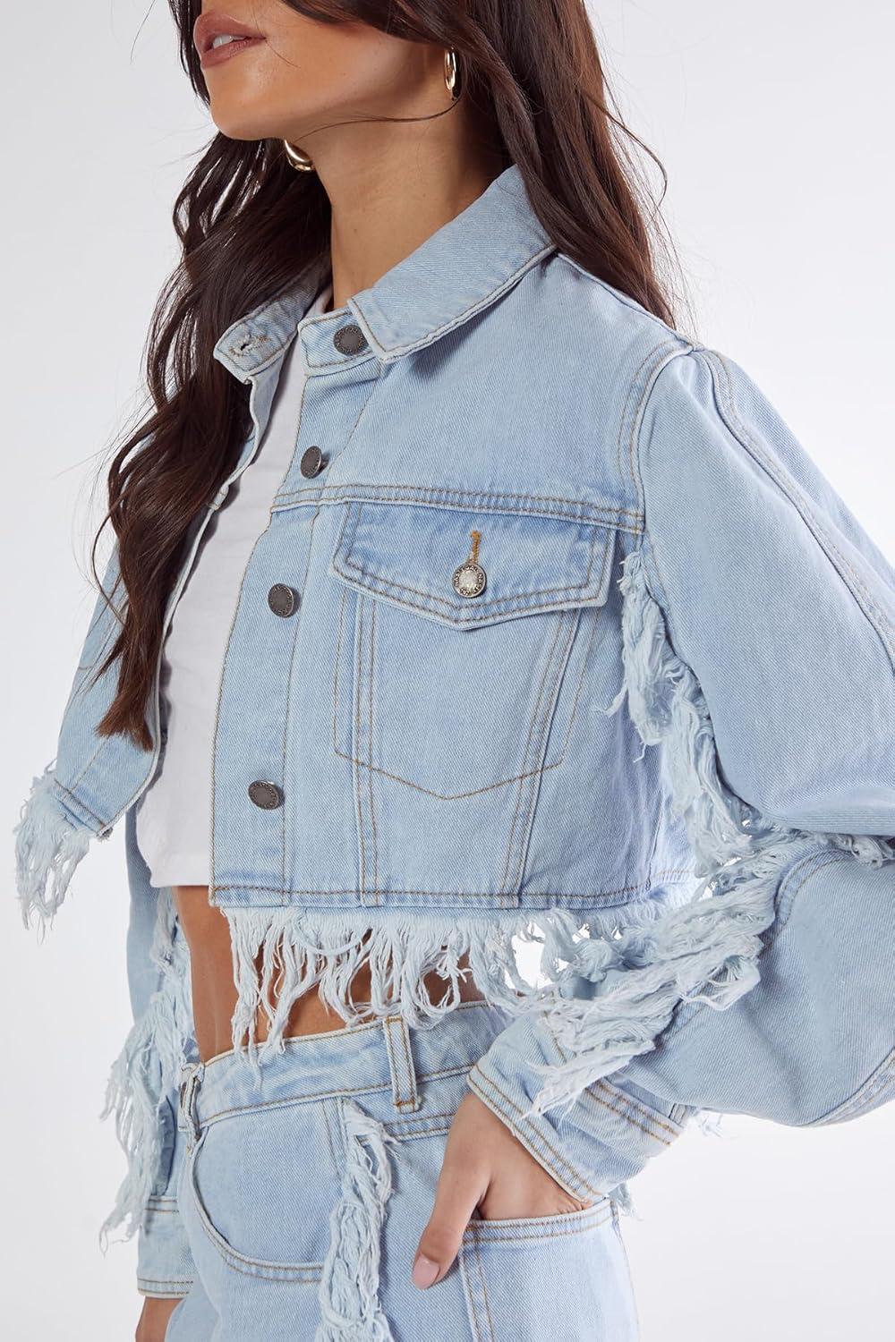 image:imageNasty Gal Frayed Edge Denim JacketLight Wash