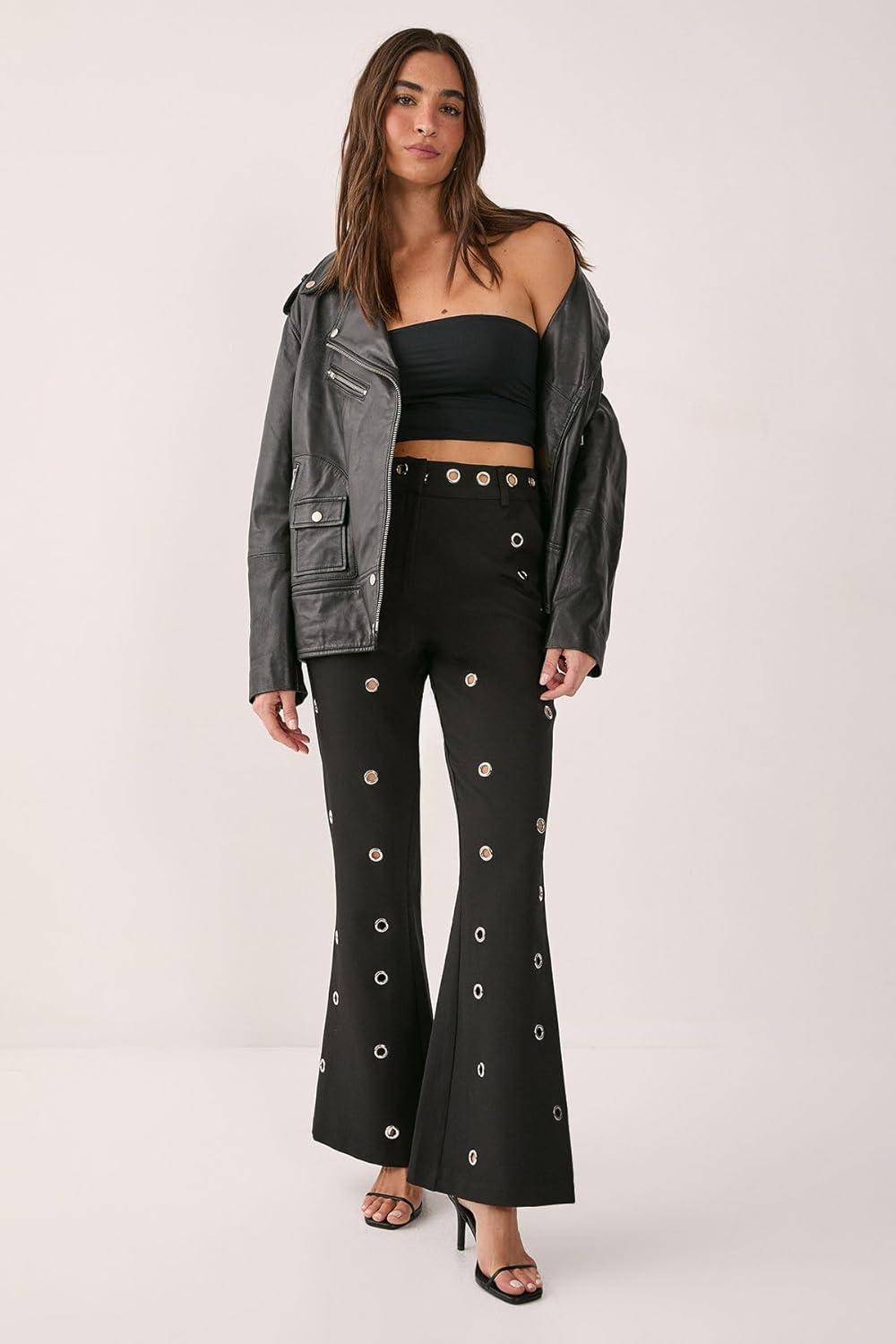 image:imageNasty Gal Eyelet Tailored Flared PantsBlack
