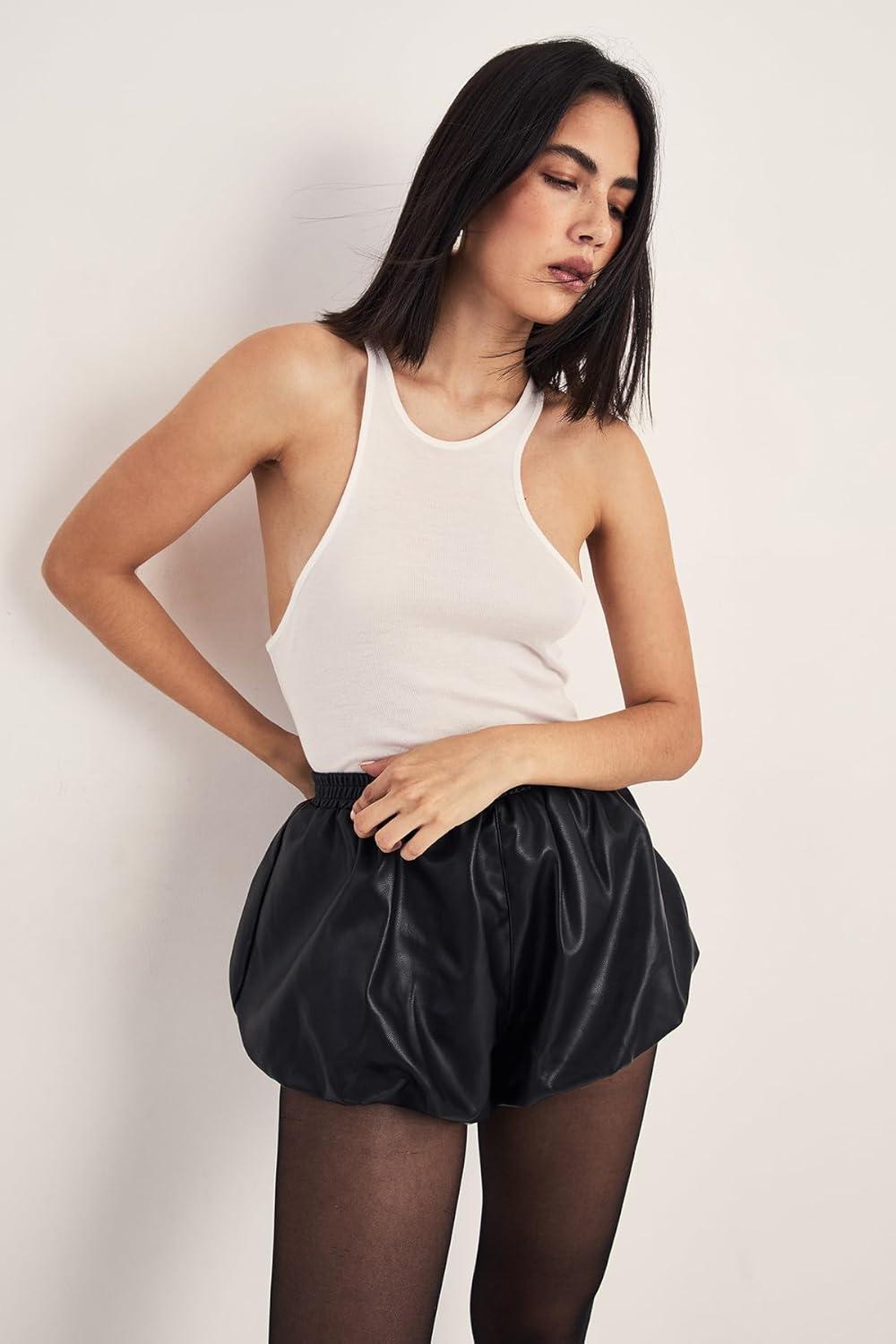 image:imageNasty Gal Faux Leather Bubble Hem Shorts