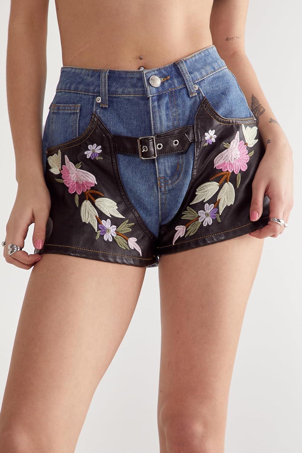 image:imageNasty Gal Floral Denim Chaps ShortsMulti