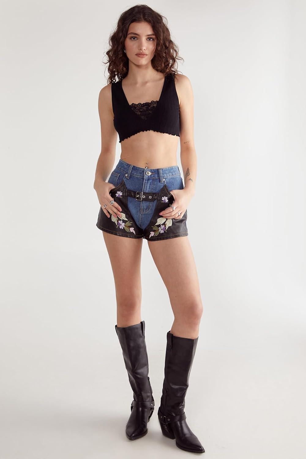 image:imageNasty Gal Floral Denim Chaps ShortsMulti