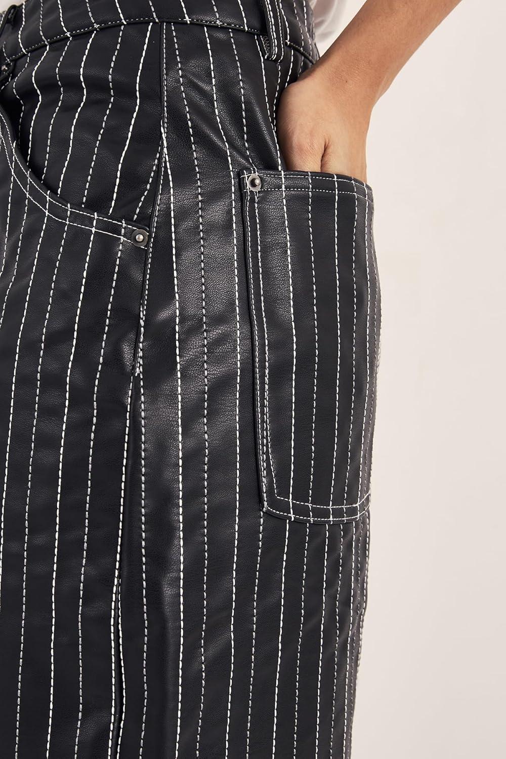 image:imageNasty Gal Pinstripe Embroidered Faux Leather Slouch Pant