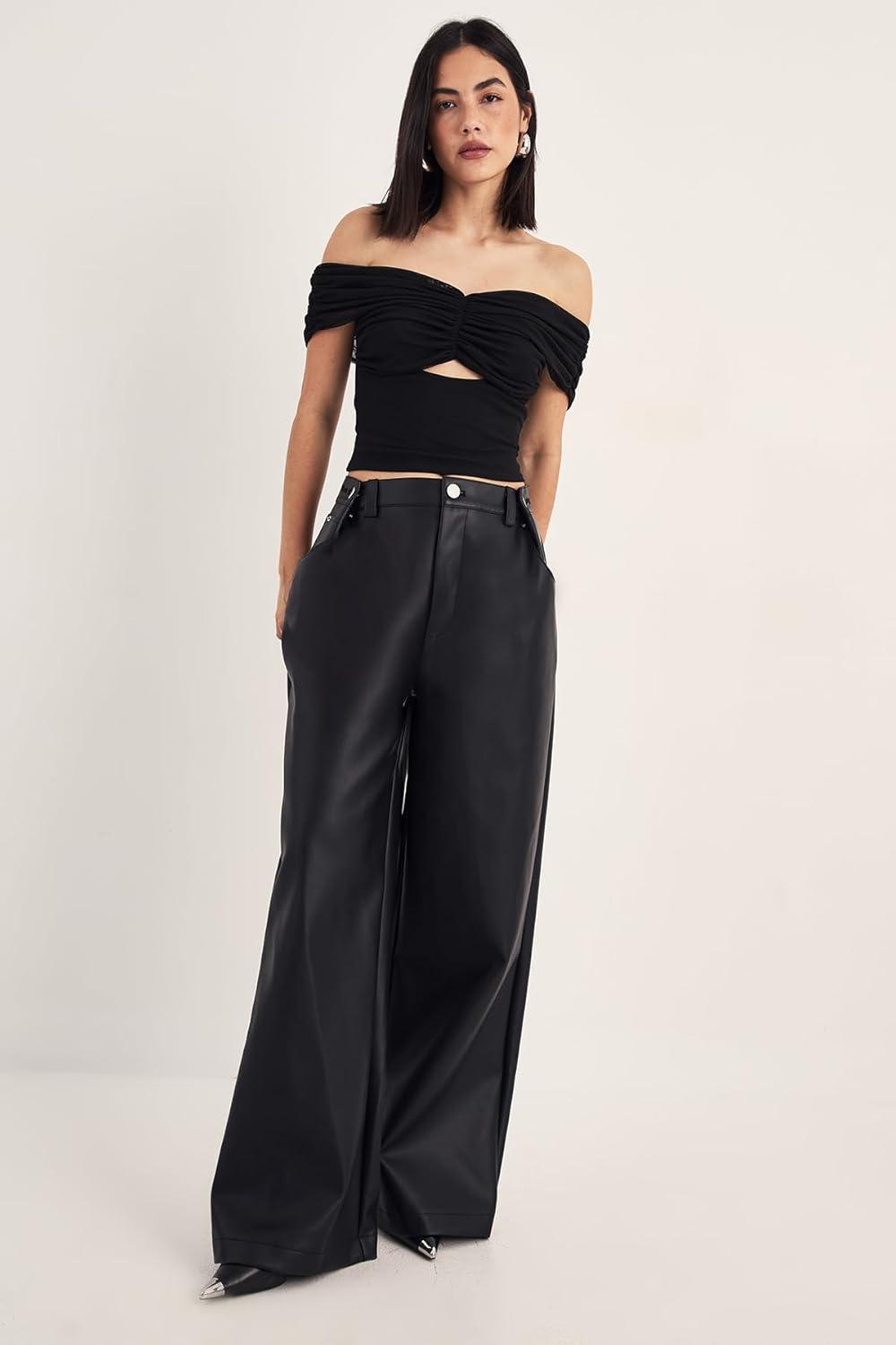 image:imageNasty Gal Slouch Faux Leather PantsBlack