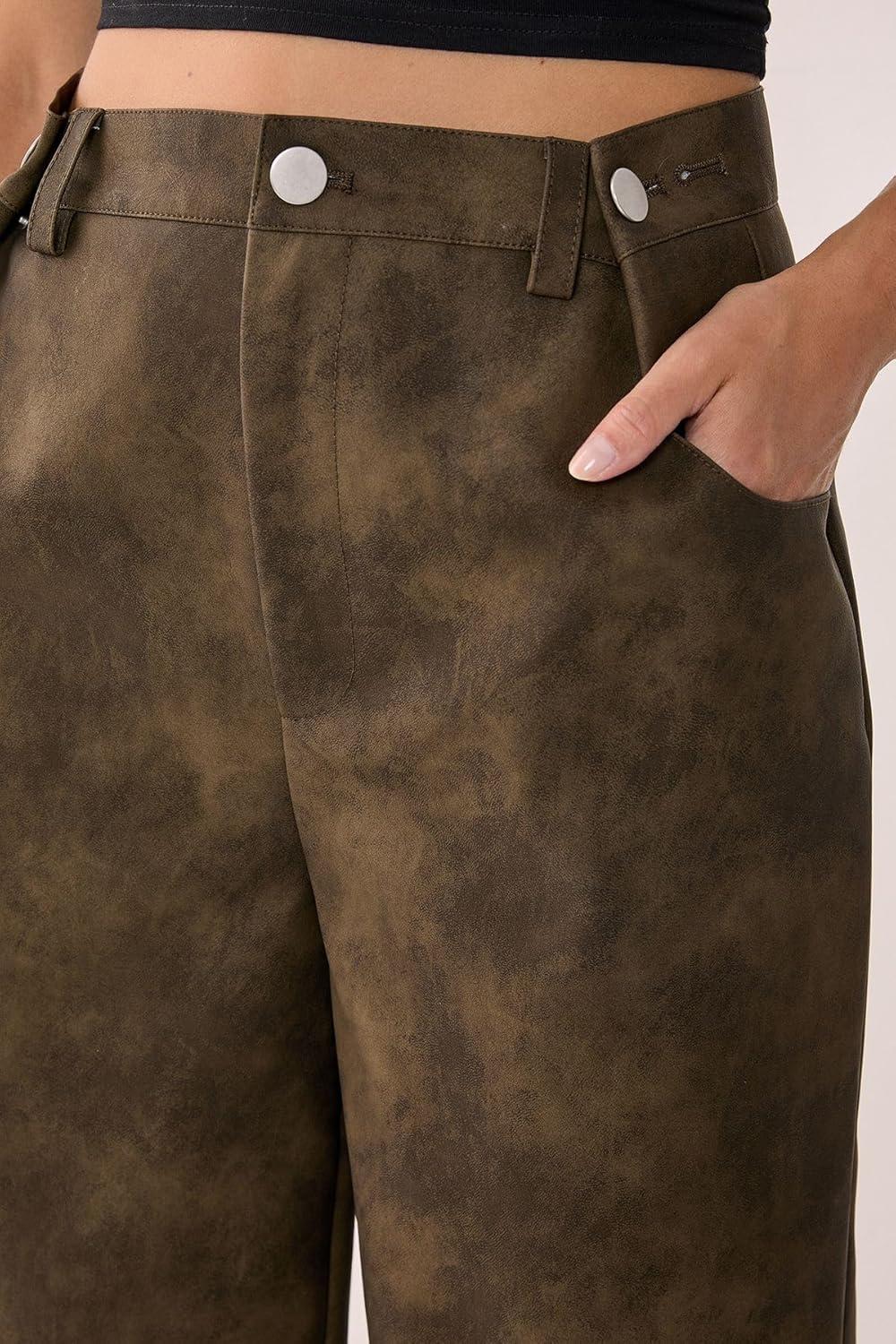 image:imageNasty Gal Slouch Faux Leather PantsOlive