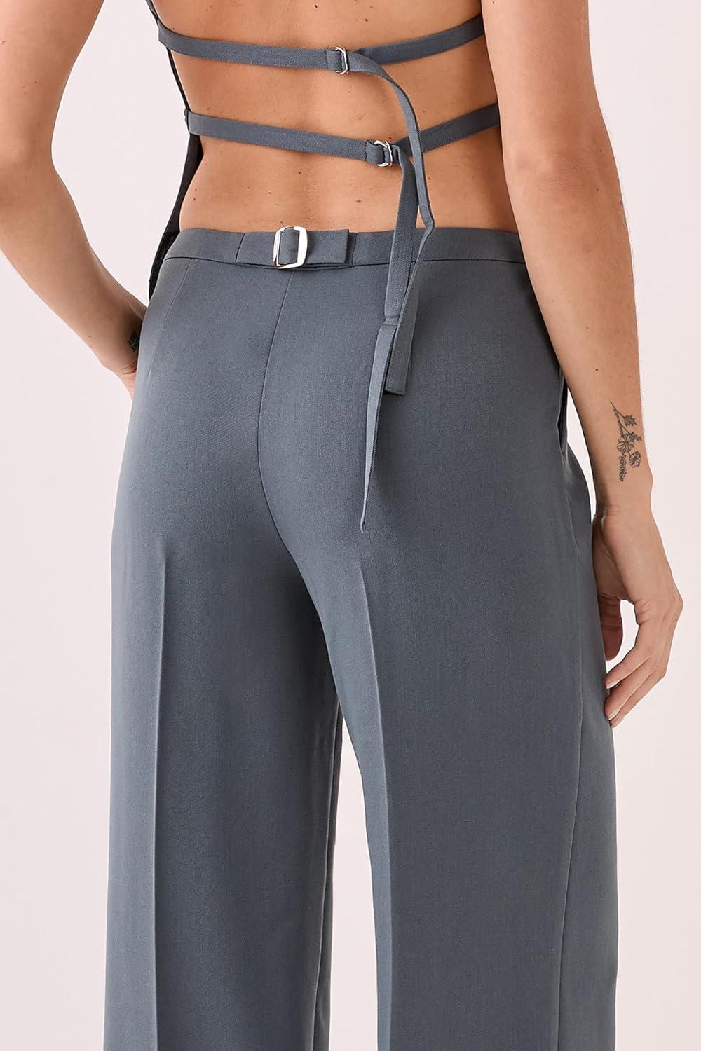 image:imageNasty Gal Straight Leg Buckle Detail Tailored Pants