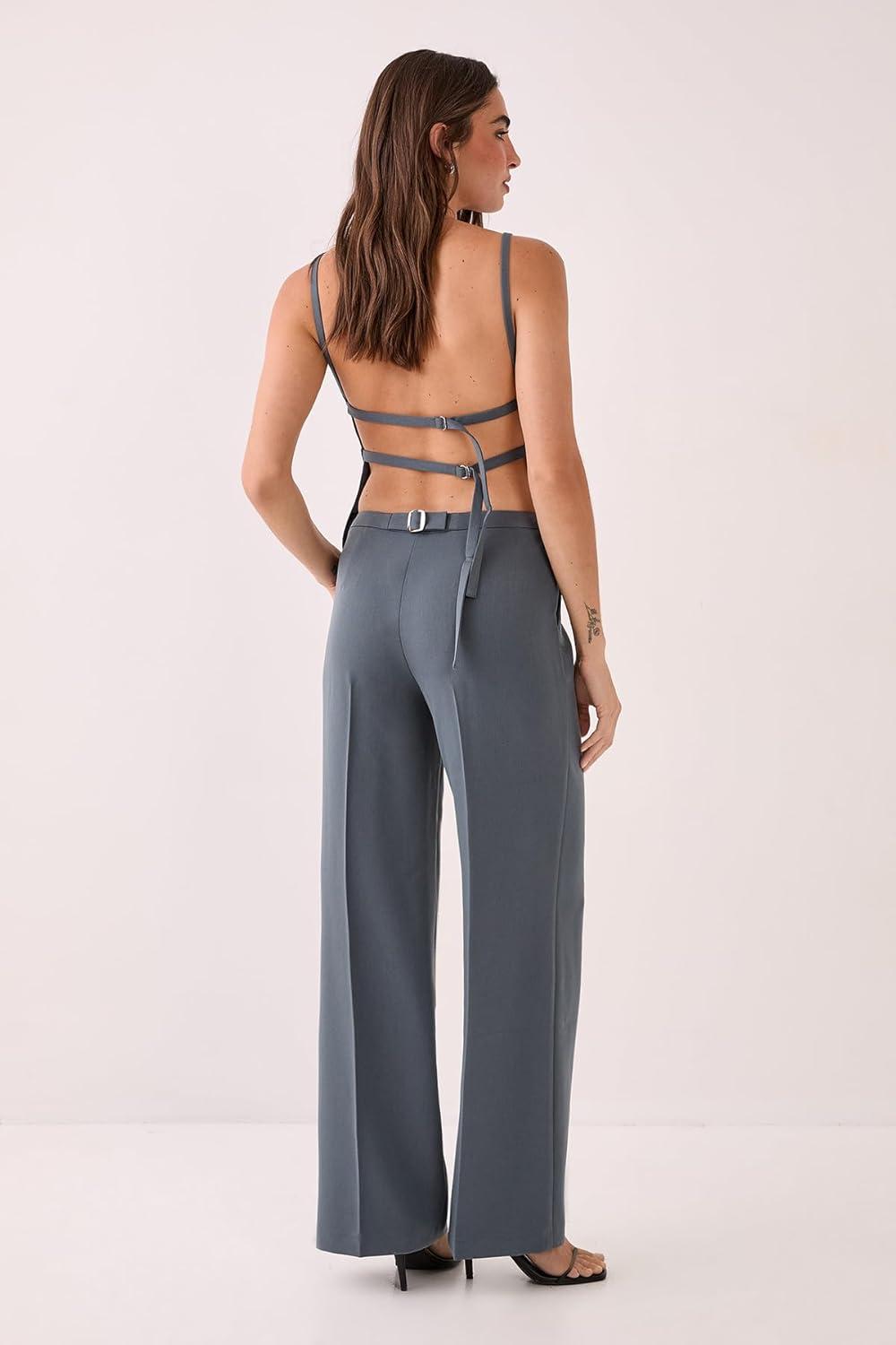 image:imageNasty Gal Straight Leg Buckle Detail Tailored Pants