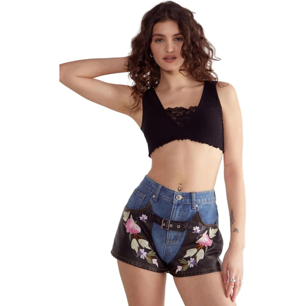 image:imageNasty Gal Floral Denim Chaps ShortsMulti