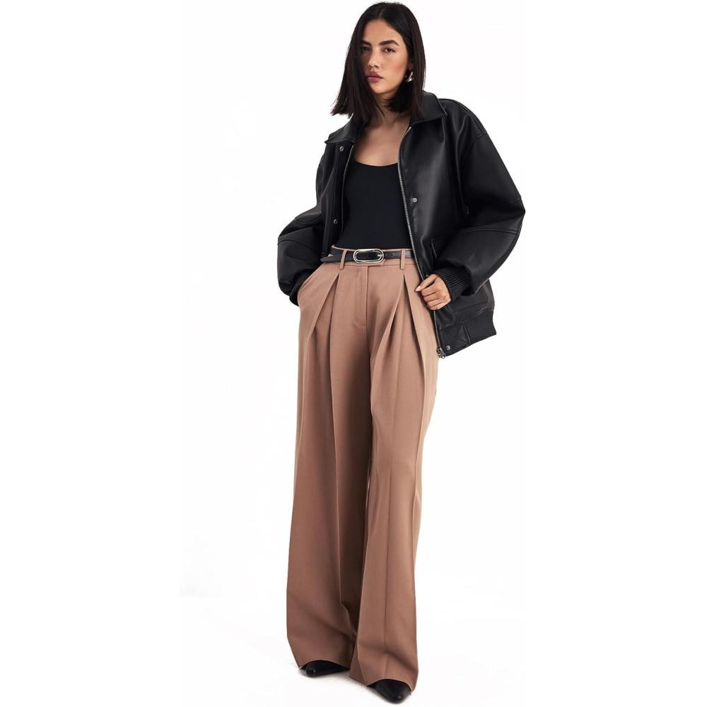 image:imageNasty Gal Womens Double Pleated Wide Leg Tailored PantsTaupe